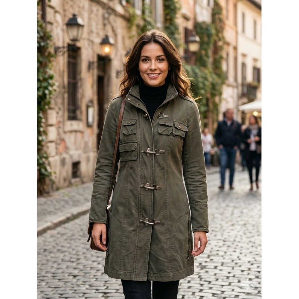 BBDakota y2kUtilityTrenchCoatWomens Medium Olive Green Toggle Military‎